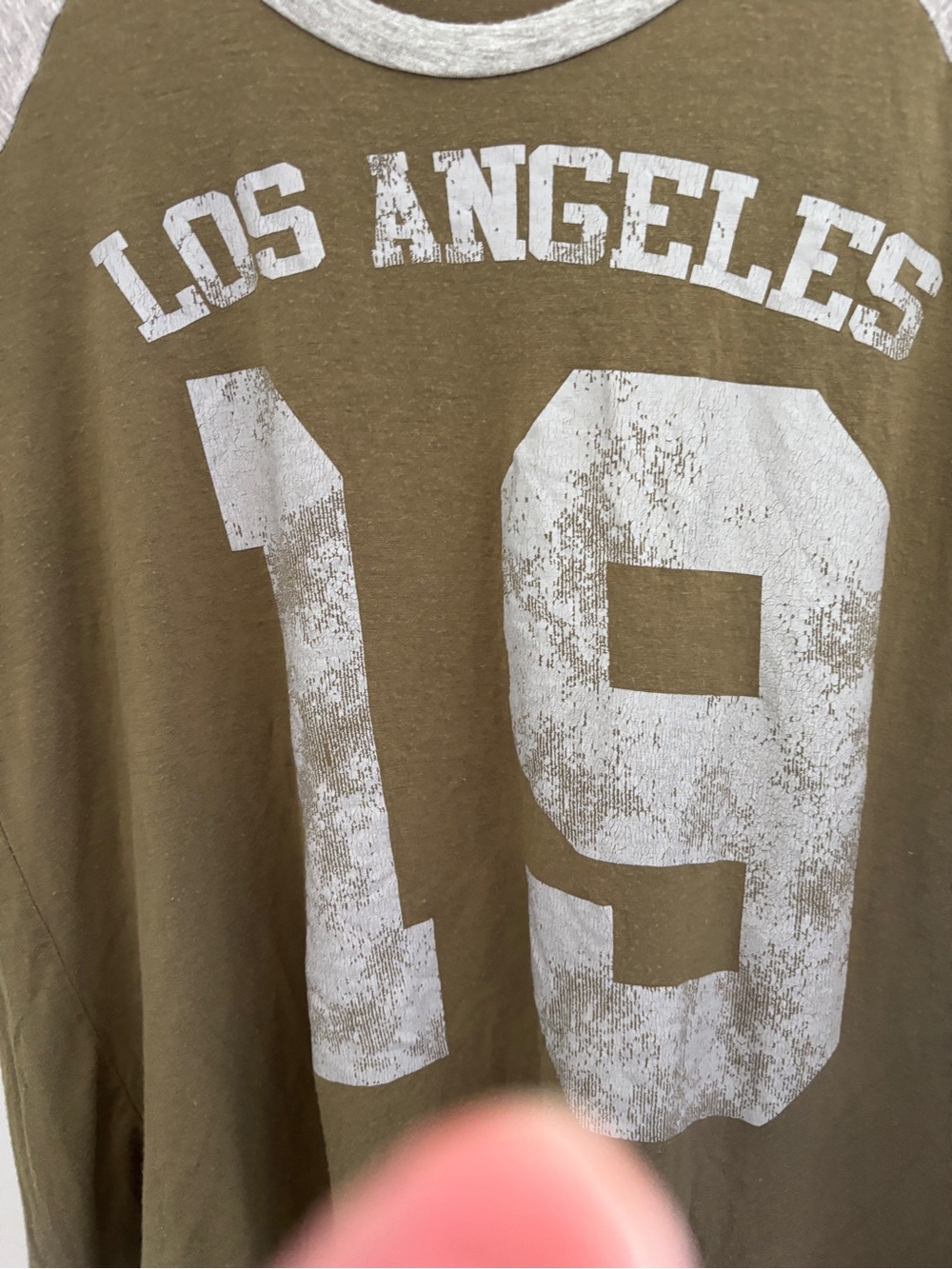 Joe Boxer Lightweight Olive Tee Los Angeles #19 Athletic Sleeve Gray Trim 1X